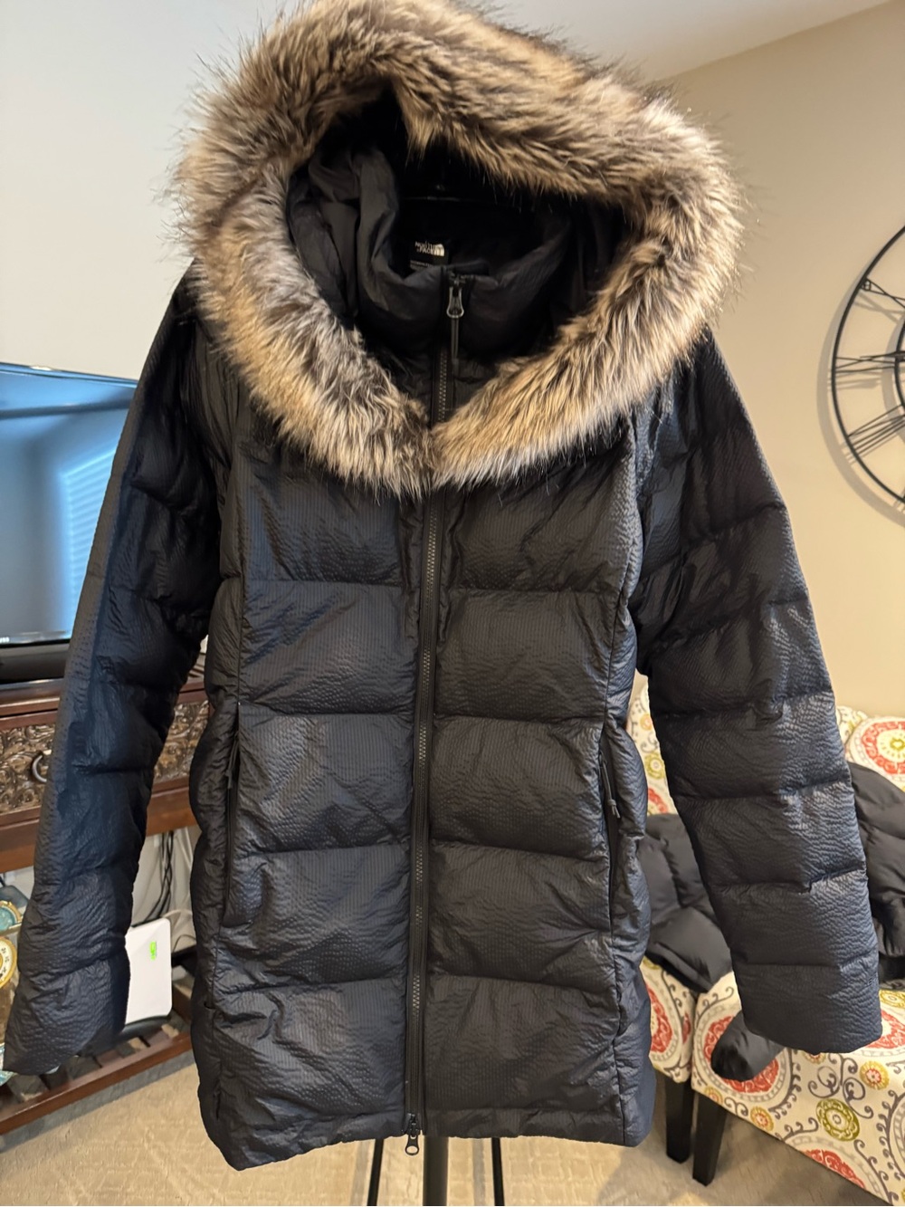 The North Face Women’s Black Quilted Down Puffer with Faux Fur Trim Hood